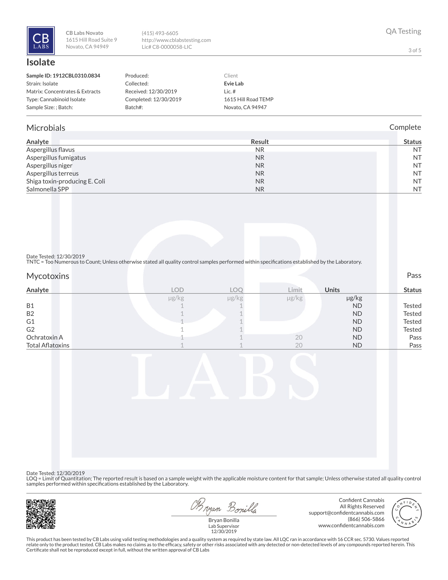 Tests Laboratoires Pure Evielab CBD 3/5